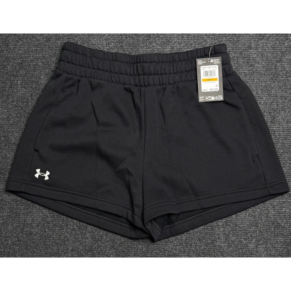 NWT Under Armour Womens Rival Fleece Shorts Black Loose Fit Small Comfort Gym‎